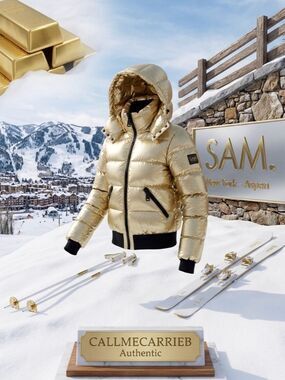 🛍️SAM New York Womans Bungalow Down Puffer Jacket Coat Size M Gold Hooded